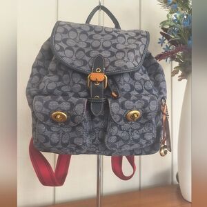 Coach Denim Backpack with Red Accents